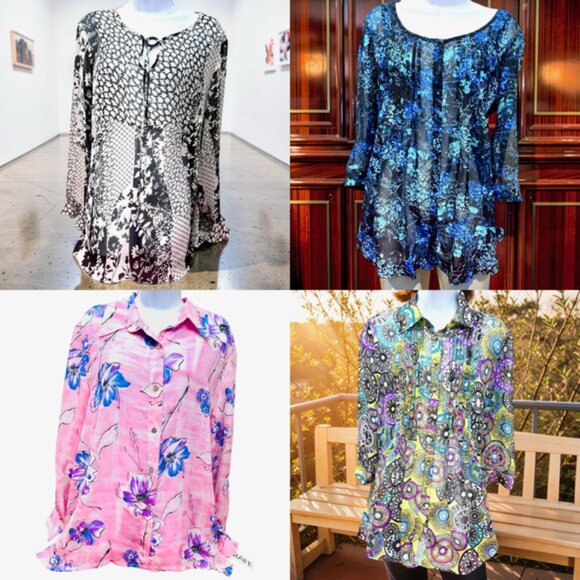 Susan Graver Tops - 4 Blouses Sz  L/XL:  Christina-Susan Graver-Xhillllaration-GRAFF  Long Sleeve(58
